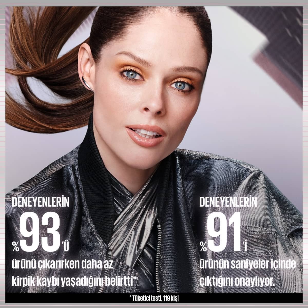 Maybelline Sky Tubes maskara tüketici testi sonuçları - %93 uzama etkisi %91 hacim etkisi onayı